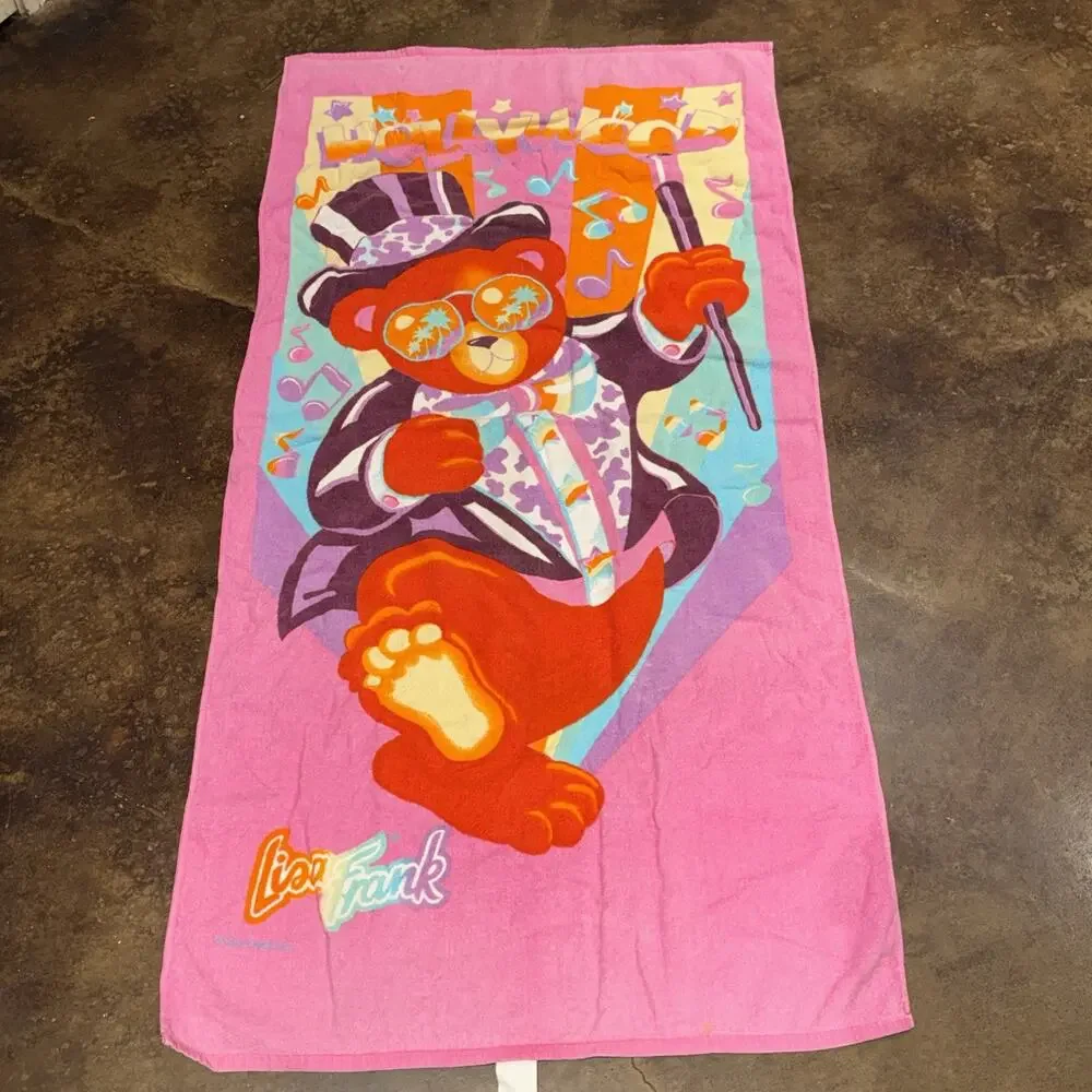 Lisa Frank Beach Towel Vintage Hollywood Bear Party Vibrant Colors Rare